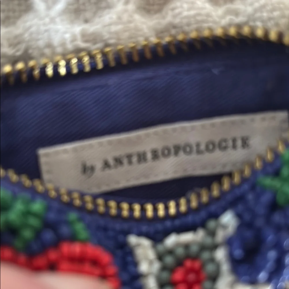 Anthropologie CHERRIES Beaded Coin Purse: Lucky Icons Edition blue red Gift Card